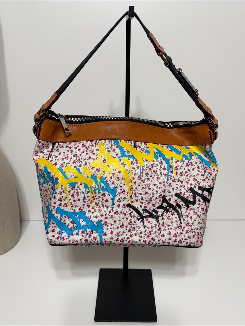 L.A.M.B by Gwen Stefani Hobo with Yellow, Blue, Black Graffiti & Ditzy Florals